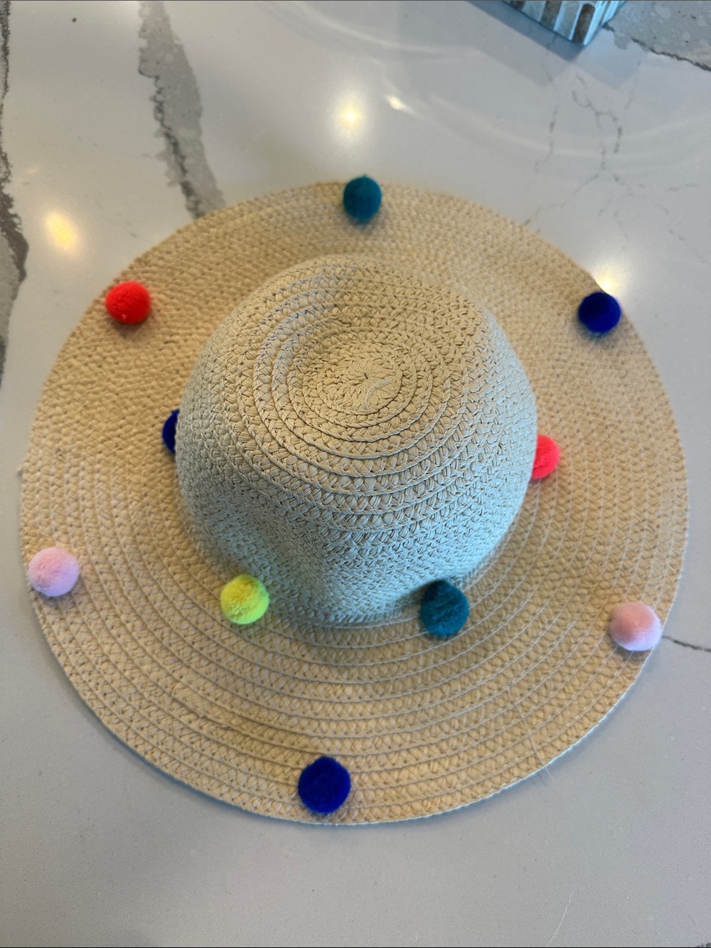 Cat & Jack Straw Sun Hat with Bright Pom-Poms - Cream & Multicolor